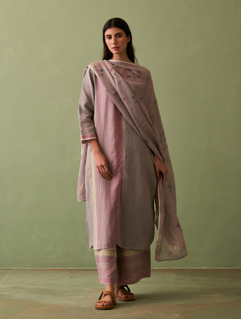 Sera Botanical Linen Dupatta - Ash