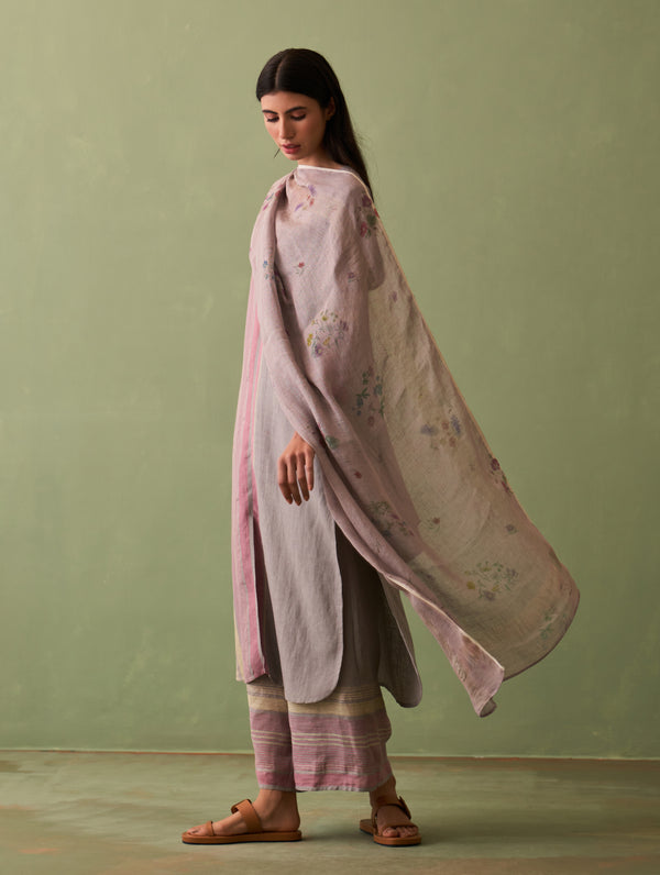 Sera Botanical Linen Dupatta - Ash