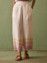 Shaza Border Linen Kurta Set - Ivory