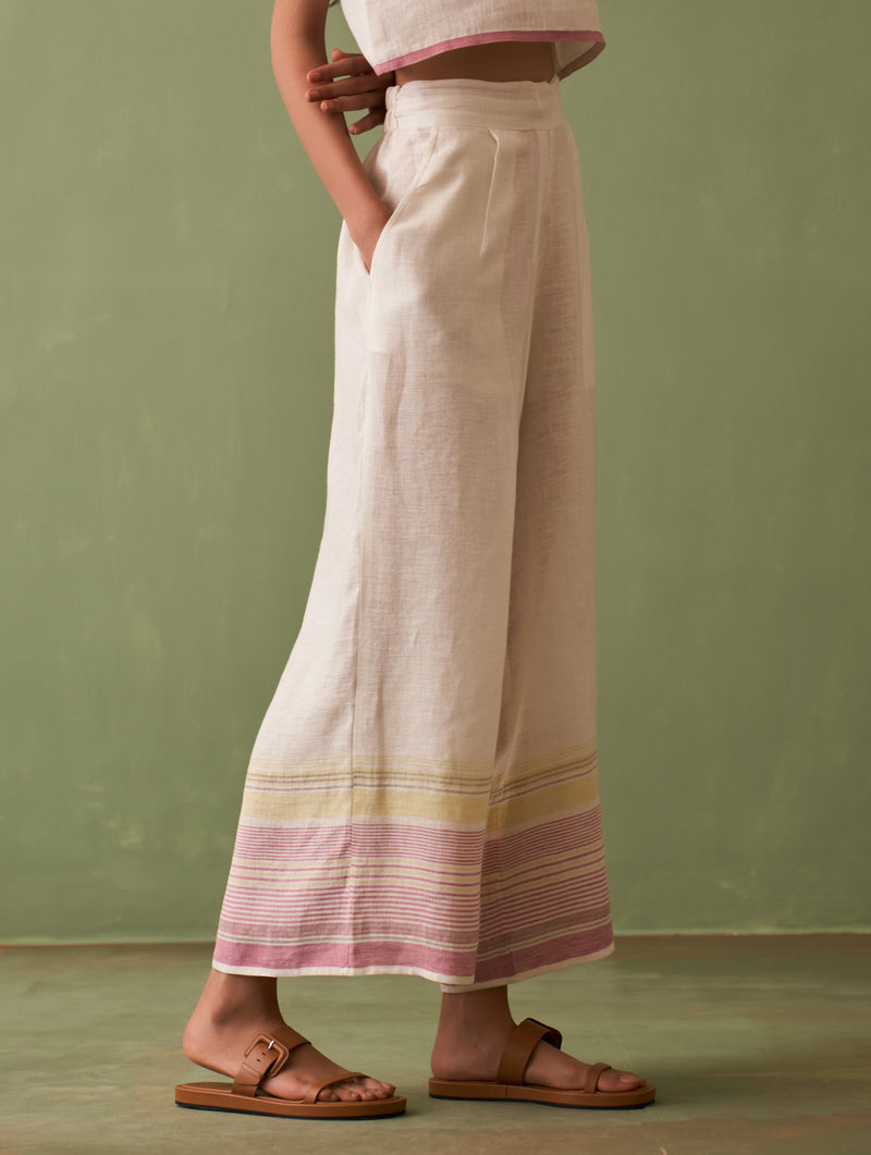 Shaza Border Linen Kurta Set - Ivory