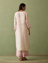 Shaza Border Linen Kurta - Ivory