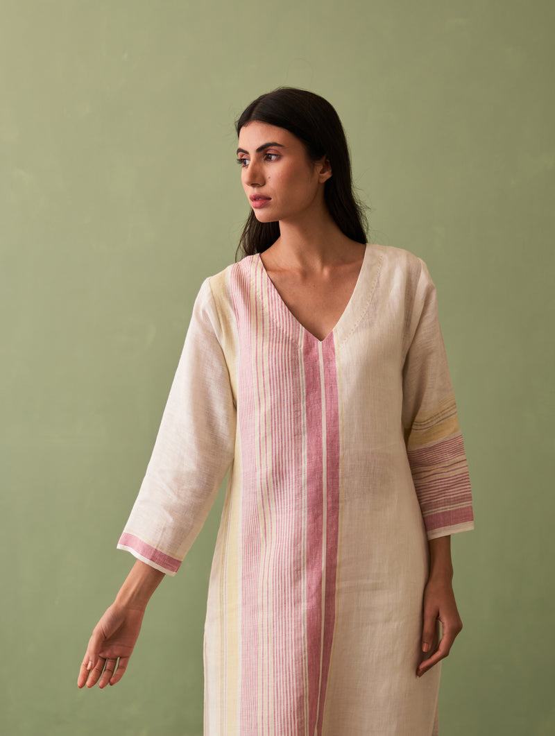 Shaza Border Linen Kurta - Ivory