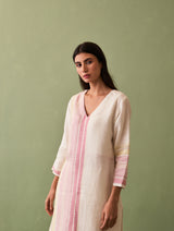 Shaza Border Linen Kurta - Ivory