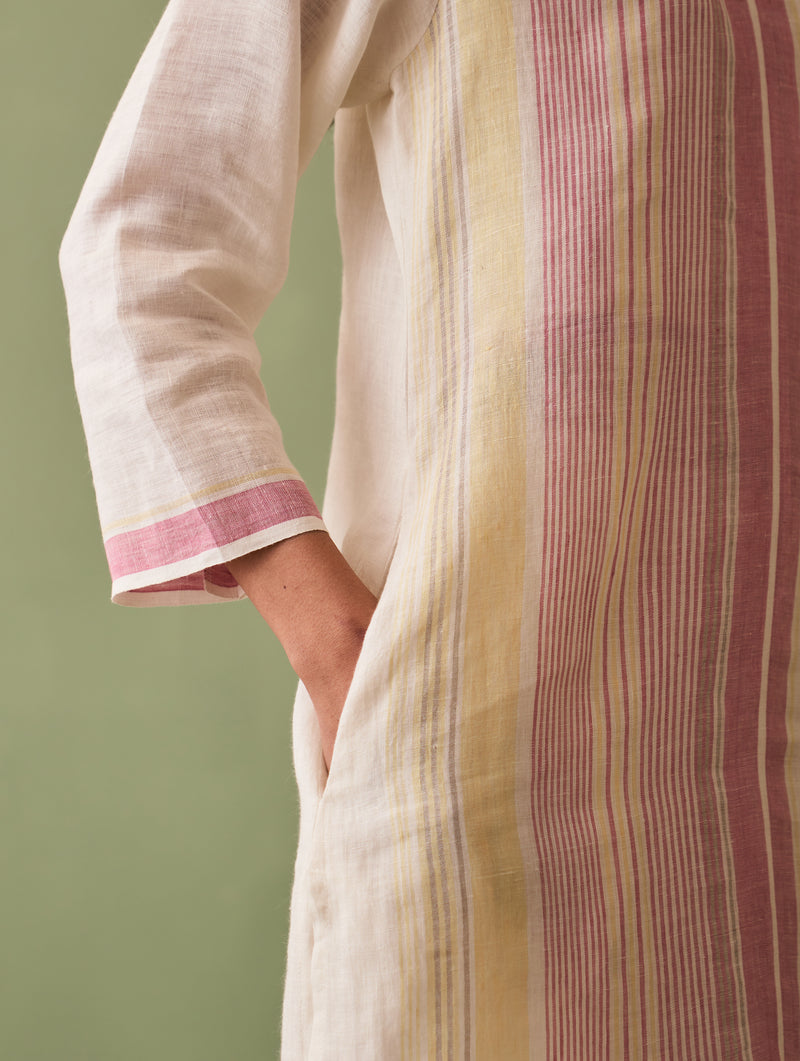 Shaza Border Linen Kurta - Ivory