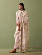 Sera Botanical Linen Dupatta - Ivory