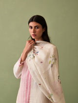 Sera Botanical Linen Dupatta - Ivory