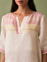 Zuri Border Linen Kurta - Ivory