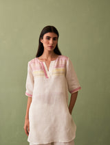 Zuri Border Linen Kurta - Ivory