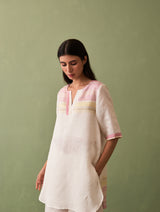 Zuri Border Linen Kurta - Ivory