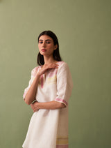 Zuri Border Linen Kurta - Ivory