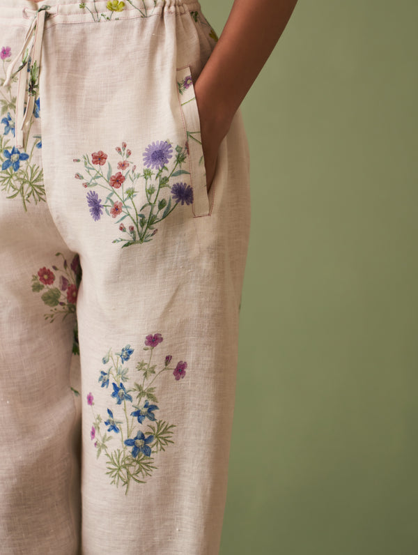 Nori Botanical Linen Pant - Ivory