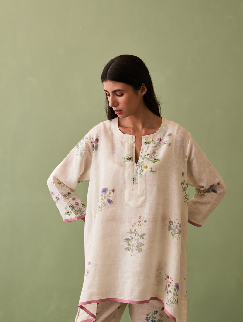 Rina Botanical Kurta - Ivory