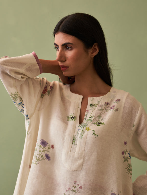 Rina Botanical Kurta - Ivory