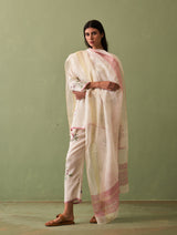 Riko Border Linen Dupatta - Ivory