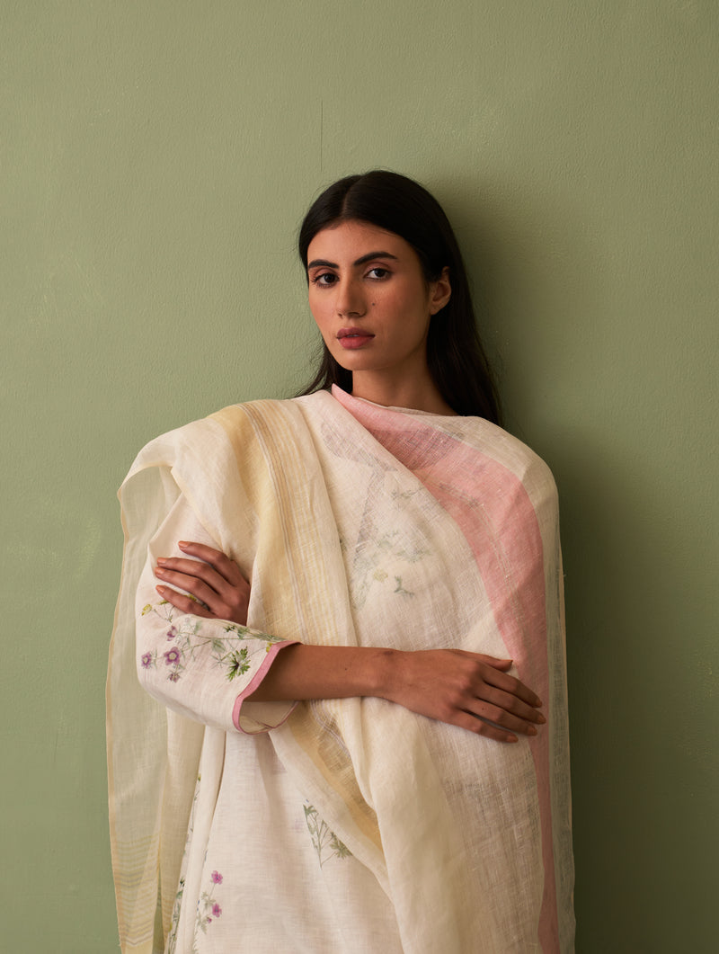 Rina Botanical Kurta Set - Ivory