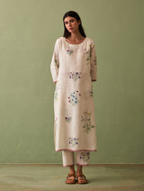 Sakura Botanical Linen Kurta - Ivory