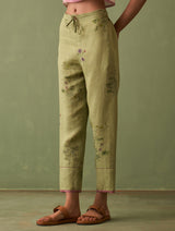 Nori Botanical Linen Pant - Fern