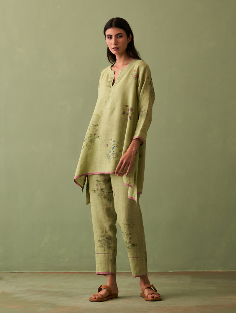 Rina Botanical Kurta Set - Fern