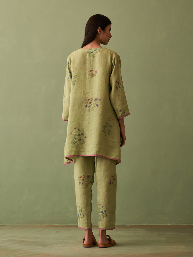 Rina Botanical Kurta Set - Fern