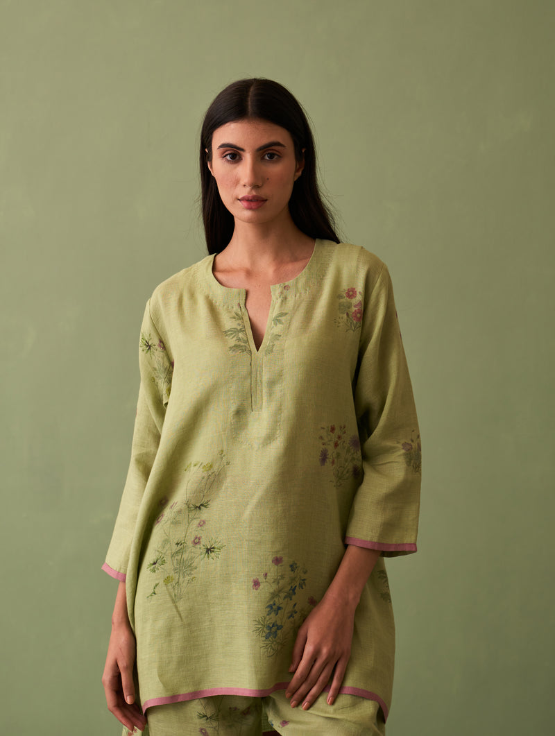 Rina Botanical Kurta Set - Fern