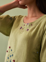 Sakura Botanical Linen Kurta - Fern