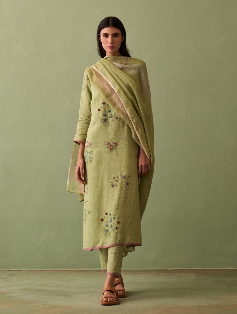 Sakura Botanical Linen Kurta Set - Fern