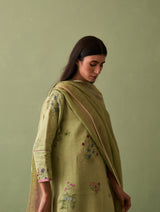 Sakura Botanical Linen Kurta Set - Fern