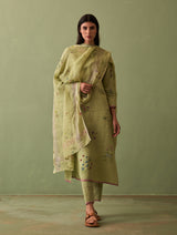 Sera Botanical Linen Dupatta - Fern