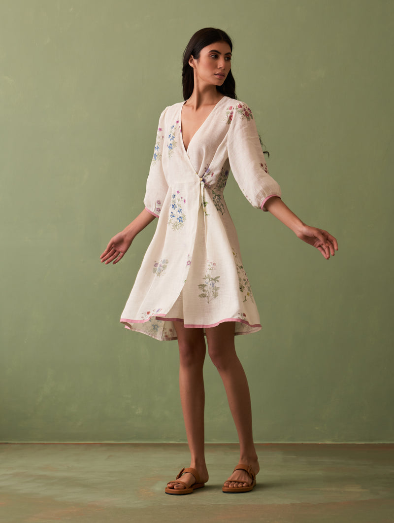 Mika Botanical Wrap Dress - Ivory