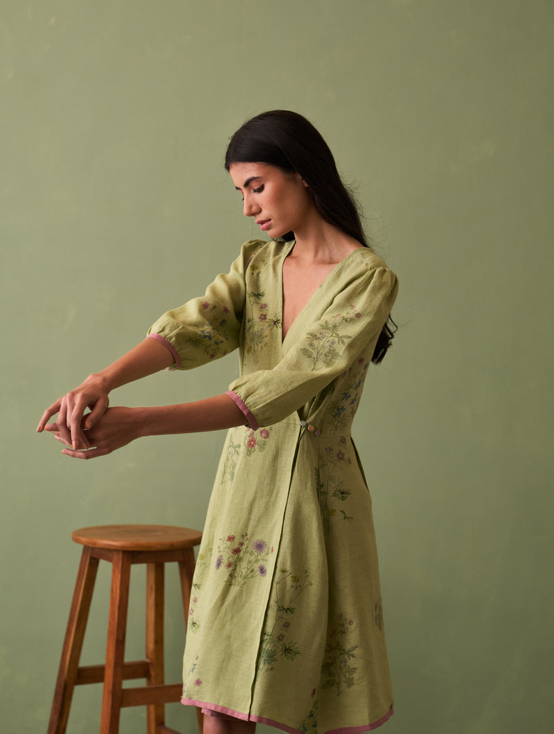 Mika Botanical Wrap Dress - Fern