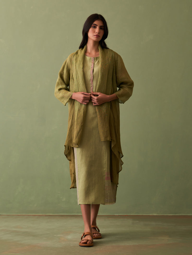 Nia Linen Dress with Overlay - Fern