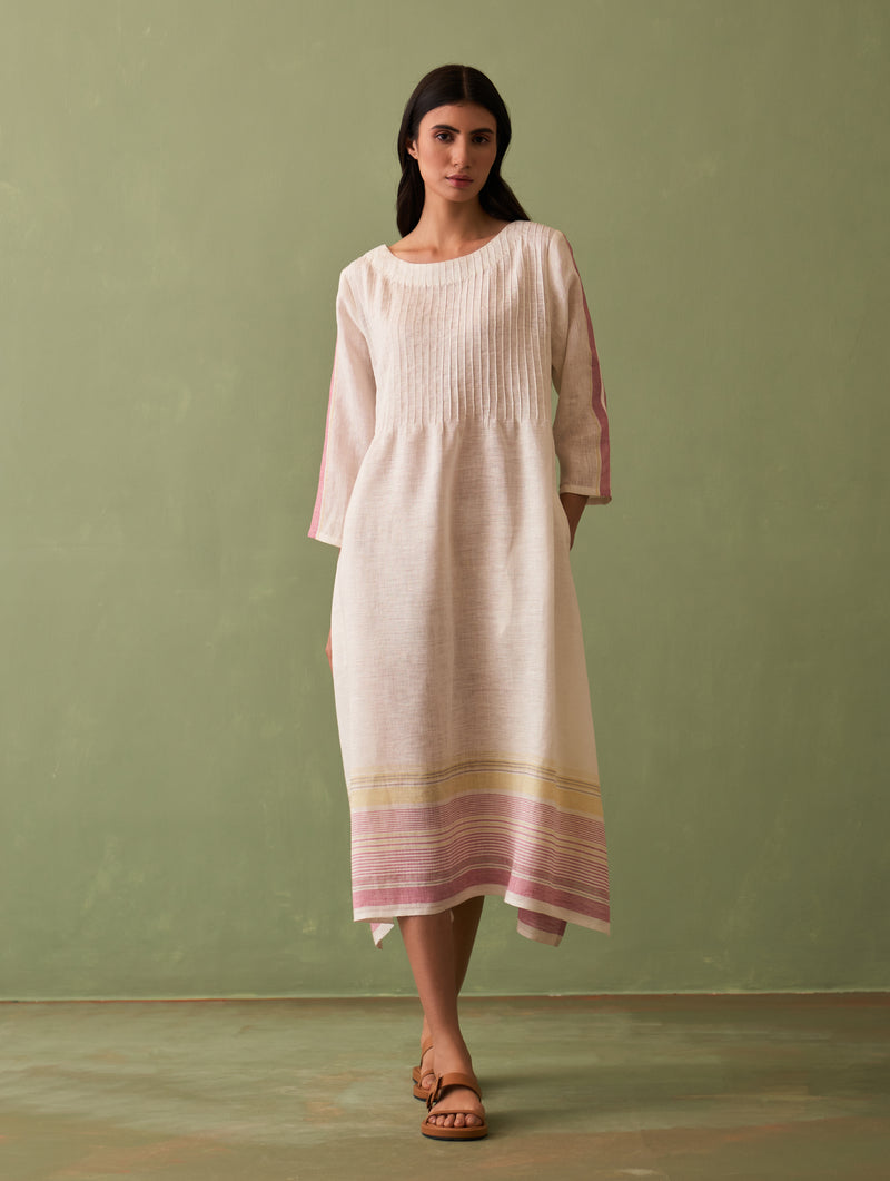 Eza Pintucked Linen Dress - Ivory