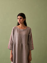 Eza Pintucked Linen Dress - Ash