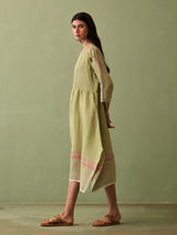 Eza Pintucked Linen Dress - Fern