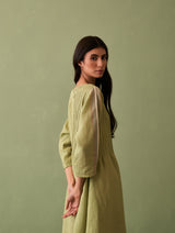 Eza Pintucked Linen Dress - Fern