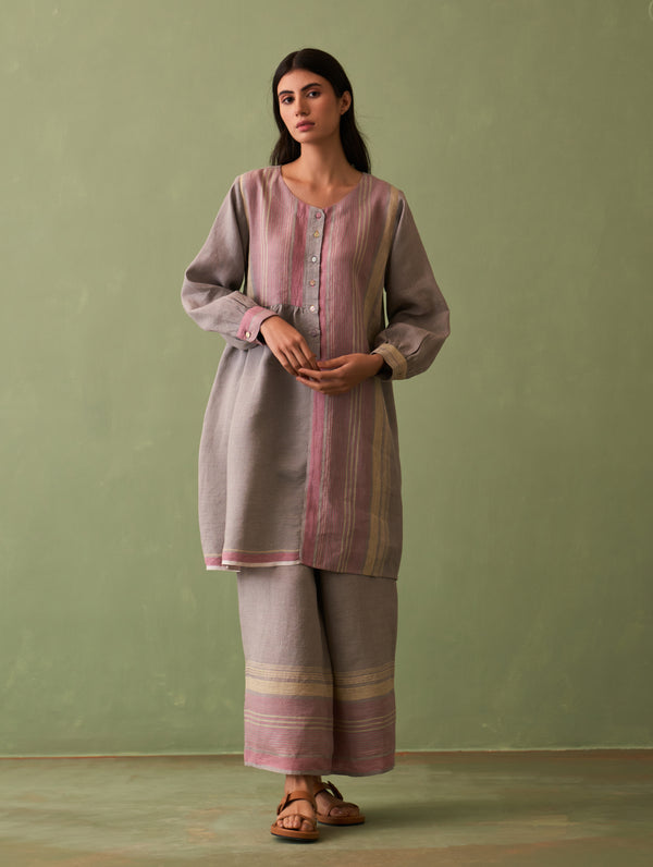 Kari Border Linen Co-ord Set - Ash