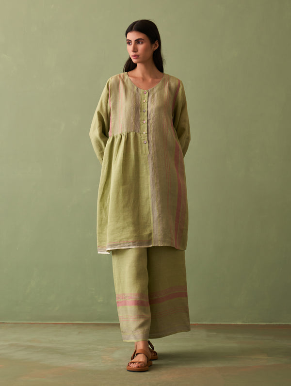 Kari Border Linen Co-ord Set - Fern