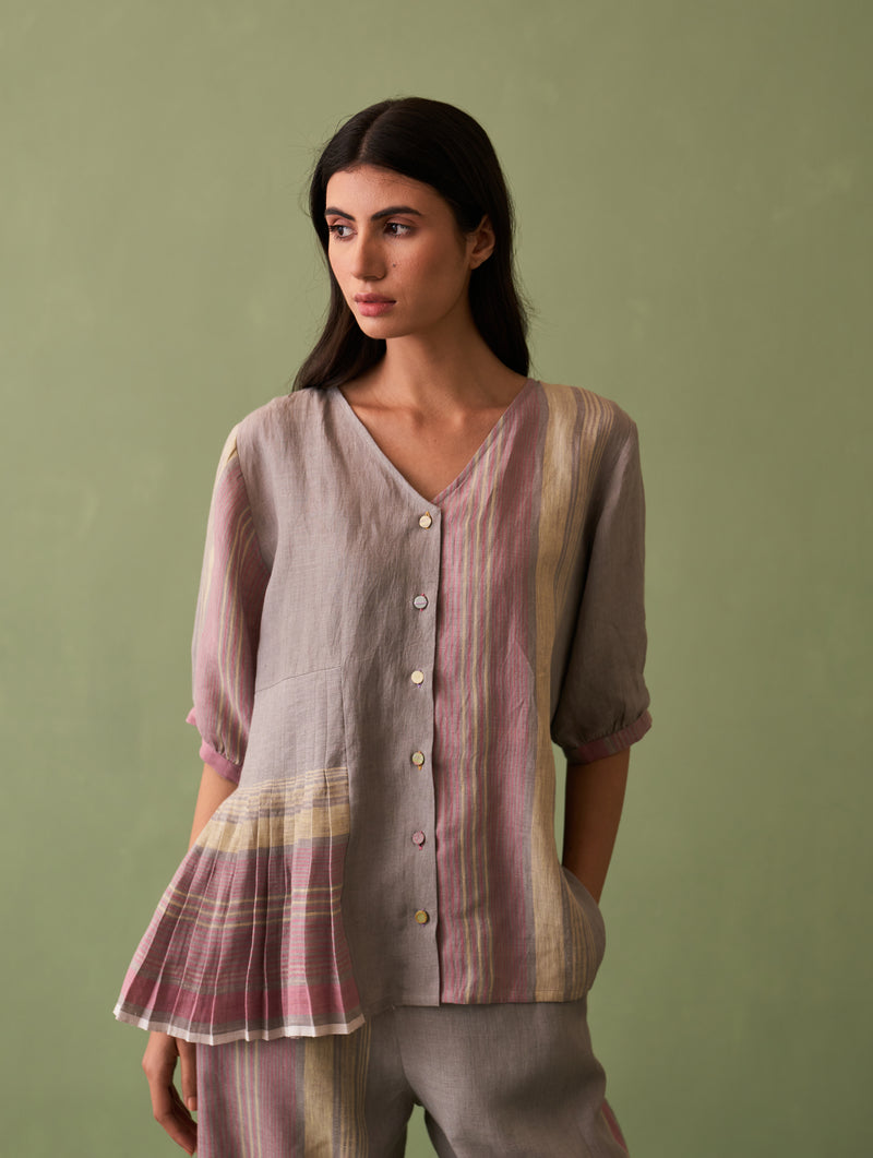 Simer Pleated Linen Top - Ash