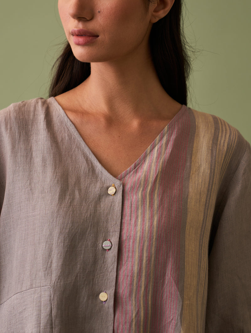 Simer Pleated Linen Top - Ash