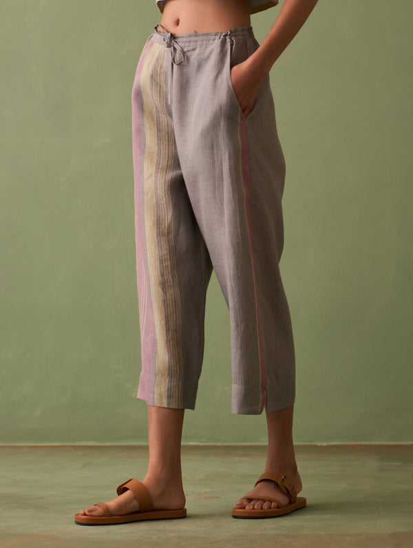 Yuri Border Linen Pant - Ash