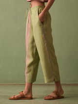 Yuri Border Linen Pant - Fern