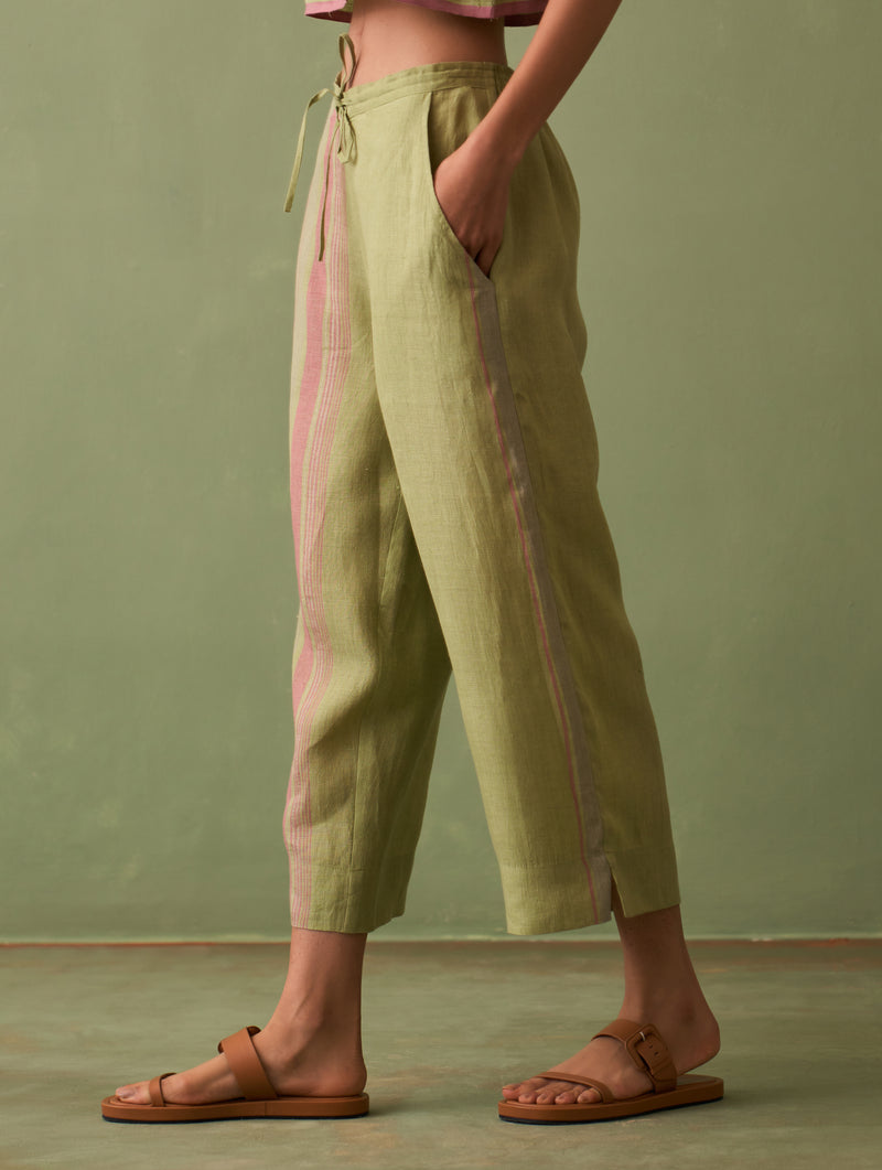 Yuri Border Linen Pant - Fern