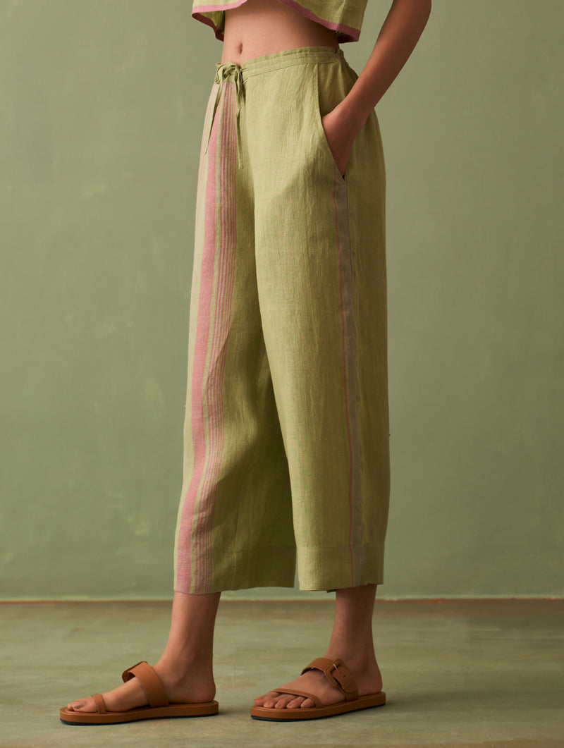 Yuri Border Linen Pant - Fern