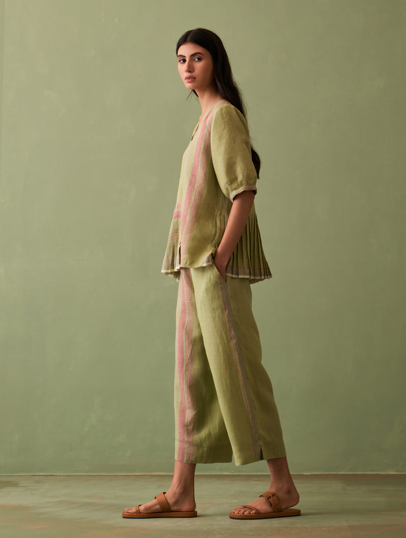 Simer Pleated Linen Top - Fern