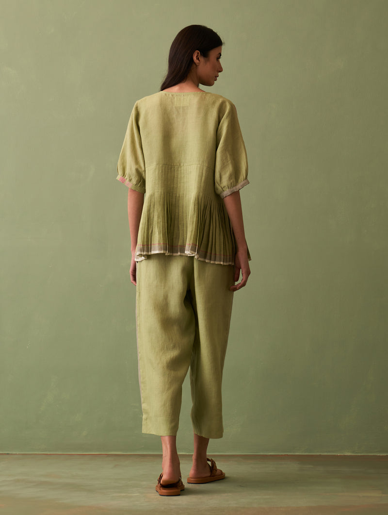 Simer Pleated Linen Top - Fern