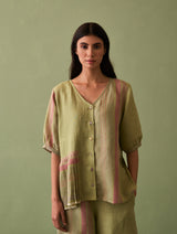 Simer Pleated Linen Top - Fern