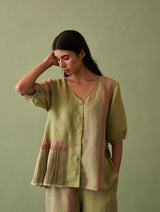 Simer Pleated Linen Top - Fern