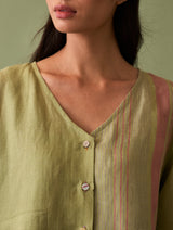 Simer Pleated Linen Top - Fern