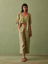 Simer Pleated Linen Co-ord Set - Fern