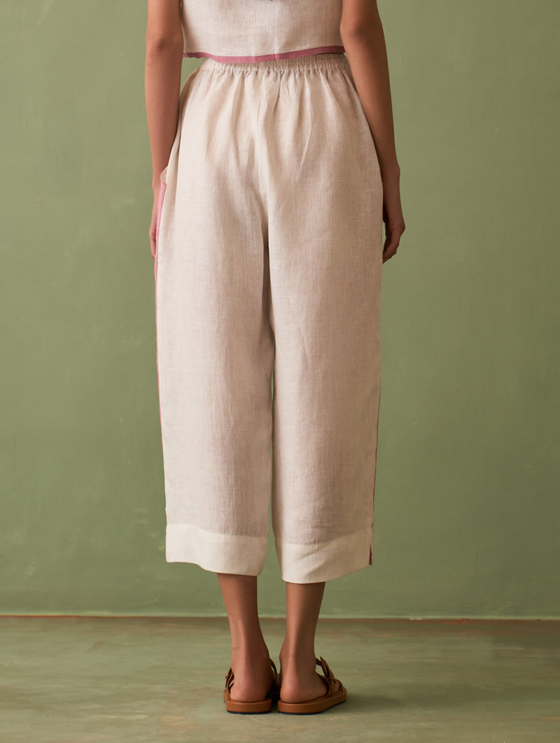 Yuri Border Linen Pant - Ivory